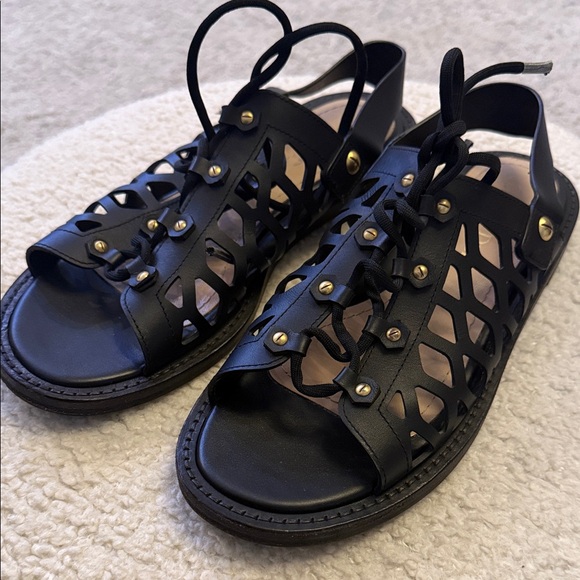 Dior Shoes - Dior Black Sandals with Gold Accents